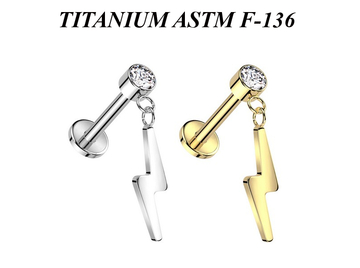 Безрезьбовой лабрет из титана с подвеской молния