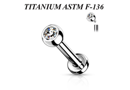 Лабрет из титана с внутренней резьбой со стразом