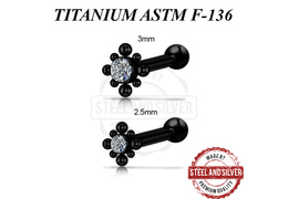 Микроштанга Steel and Silver чёрная с кластером Premium Crystals