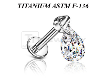 Лабрет из титана Ti Metal кристальная капля