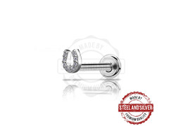 Лабрет Steel and Silver подкова с Premium Zirconia