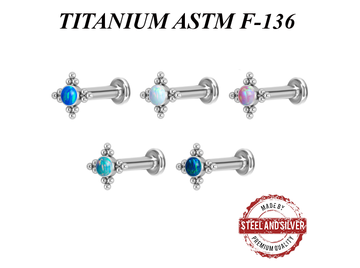 Лабрет из титана Steel and Silver с опалом