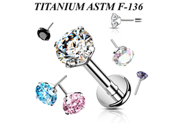 Безрезьбовой лабрет из титана Ti Metal с фианитом