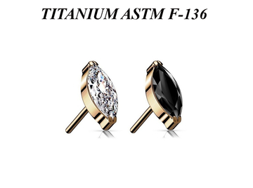 Вставка из титана с pvd покрытием розового золота и кристаллом "маркиз"